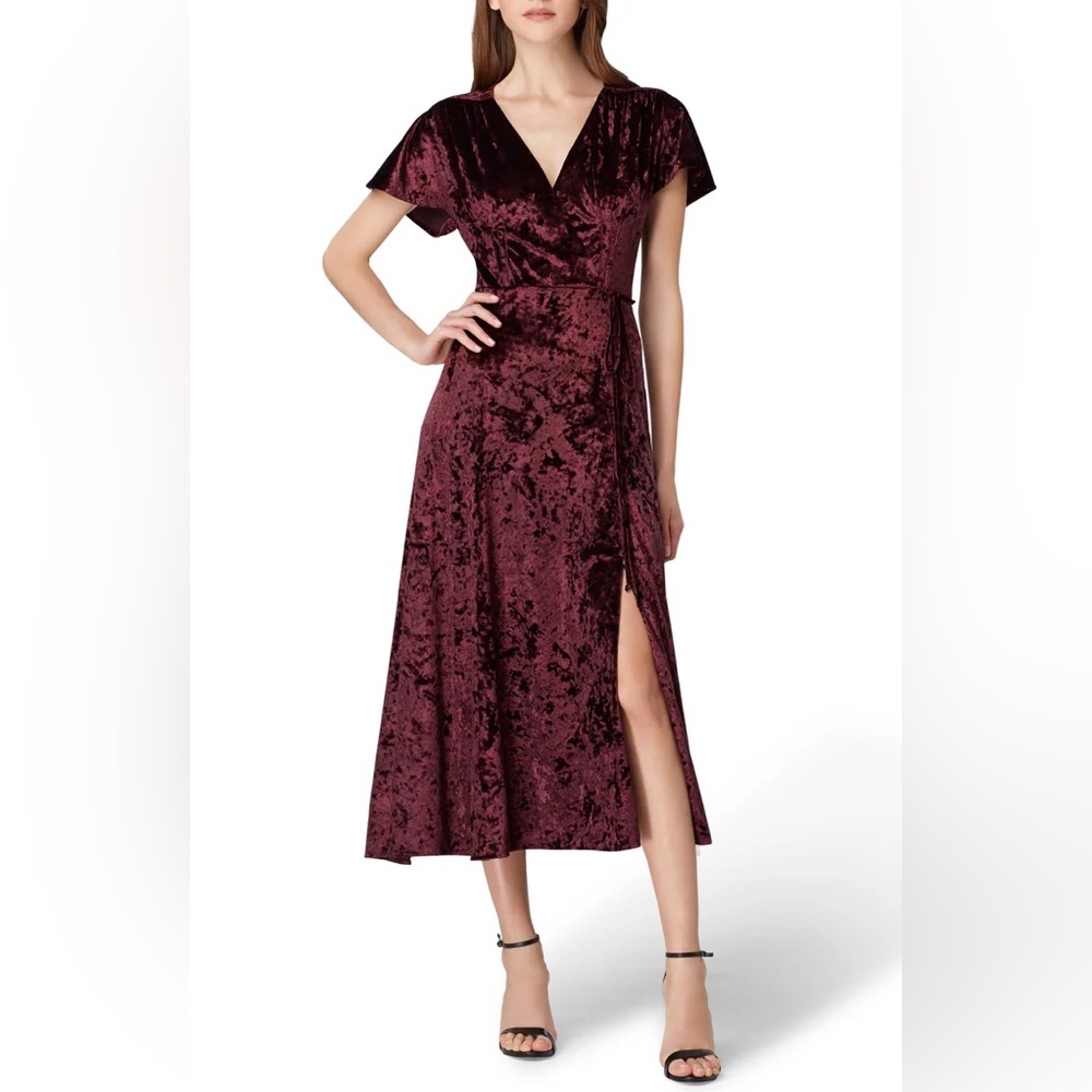 Tahari ASL Panne Velvet Faux Wrap Midi Dress